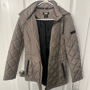 DKNY Women's Taupe Quilted Puffer Jacket